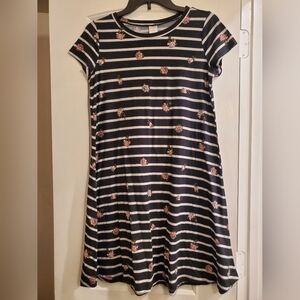 Black with white stripe and flower pattern dress Size 16